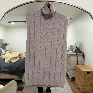 Elan Grey Cable Knit Turtleneck Sweater Dress